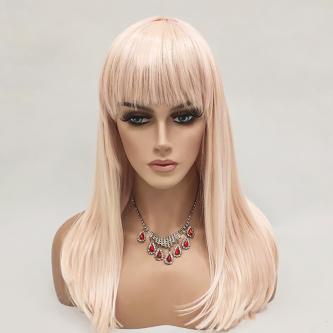 W5394 Pink long hair women wig