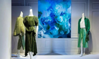 half of the department store's window is an art exhibition